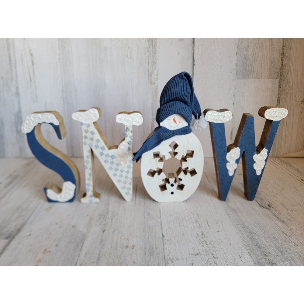 Wooden letter snow snowman Xmas set home decor snowflake‎ glitter